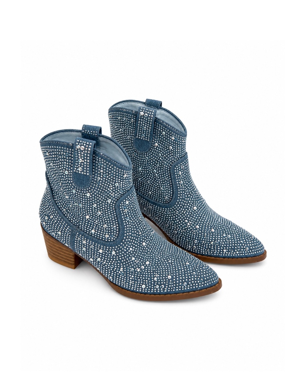 Link Kids Denim-Blue Rhinestone Cowboy Ankle Boots